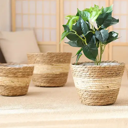 1pc Puppy Shaped Straw Flower Pot, Creative Woven Planter - Home
