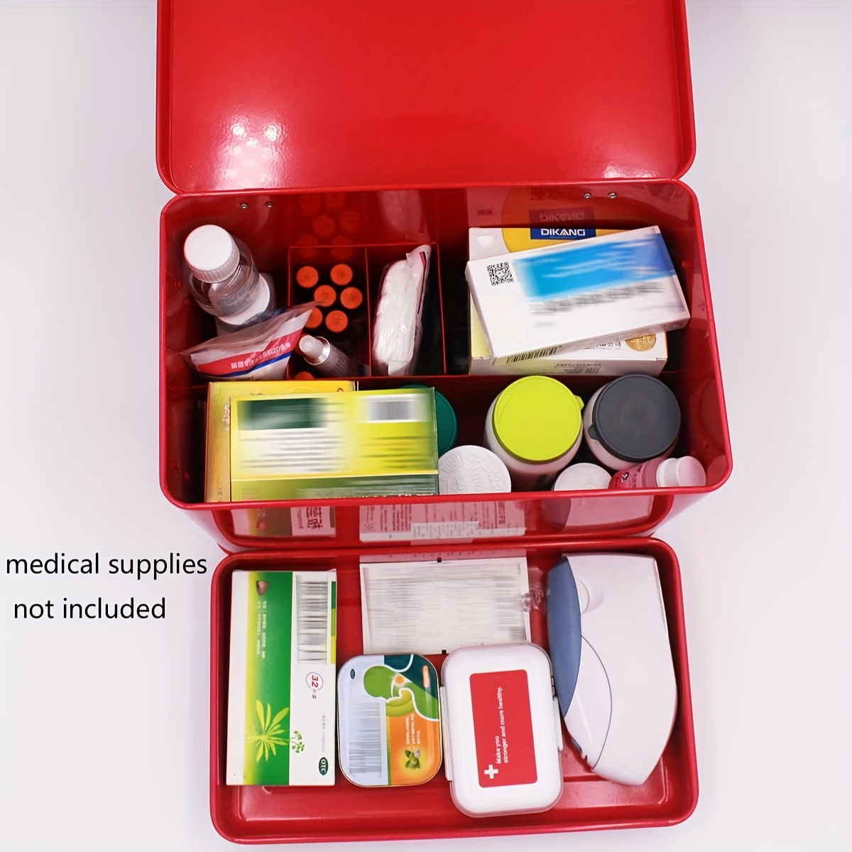 1pc 2-layer First Aid Box, Medicine Storage Box With Lid And Handle,  Multi-functional Emergency Medicine Storage Cabinet, Medicine Box For  Emergency