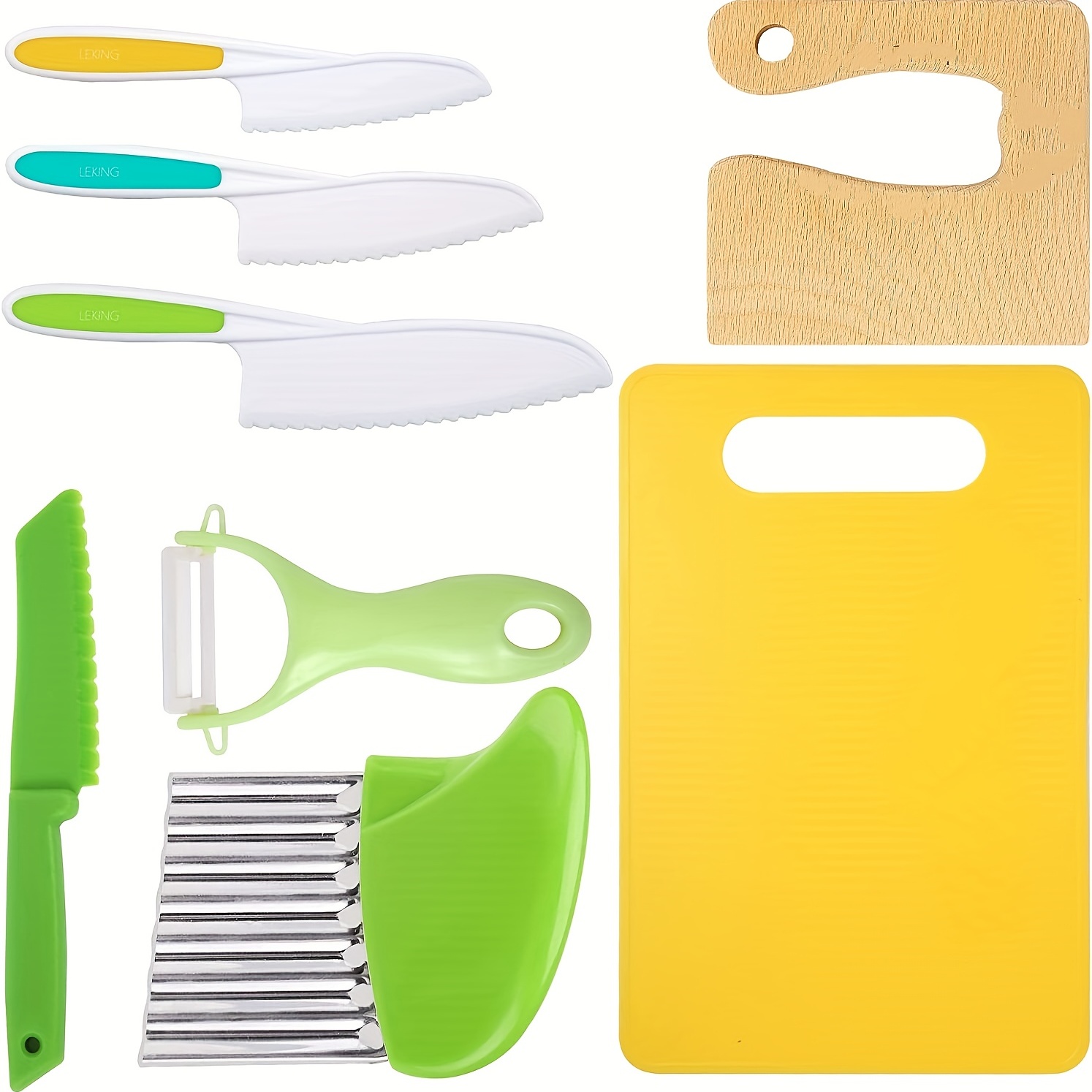Baketivity Cuchillos de plástico seguros para niños para cocinar real con  tabla de cortar, pelador para cocina, juego de cuchillos con punta roma