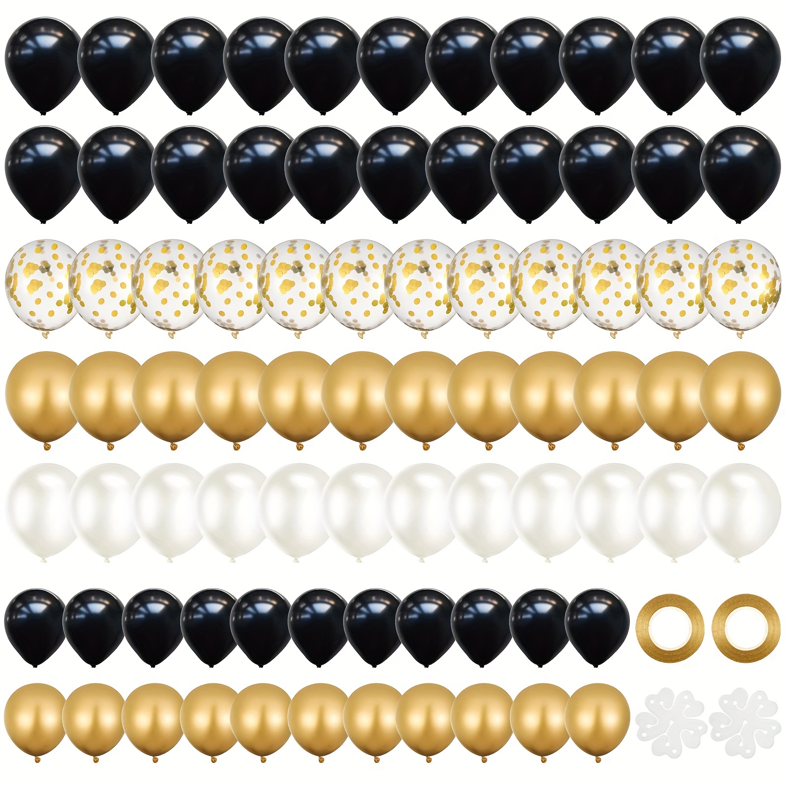 Globo de oro Arco guirnalda, globos negros, confeti, Año Nuevo