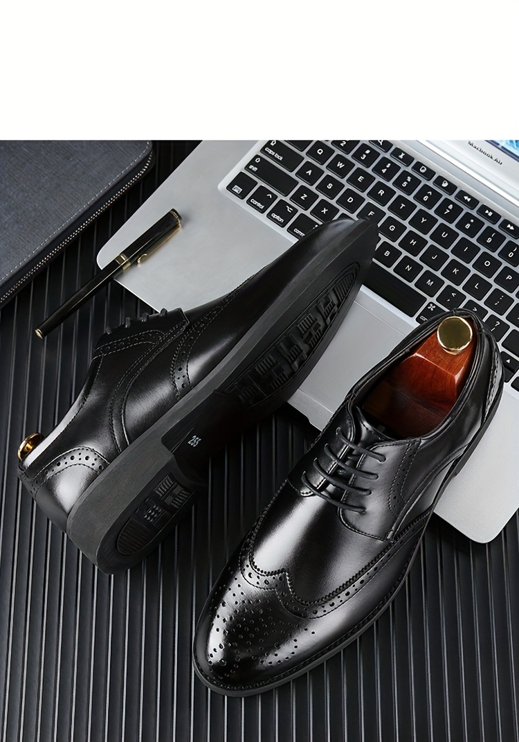 JIT2025 Men'S Versatile Dress Shoes - Black Brogue Oxford with Lace-Up Closure, Rubber Sole, and Faux Insole for Business, Weddings, and Formal Events, Formal Footwear | Elegant Footwear | Durable Footwear
