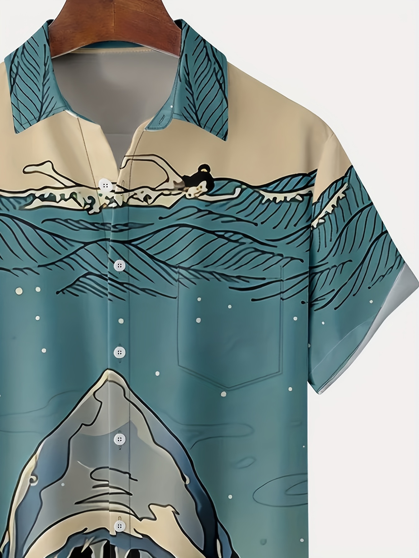 Camisa de manga corta con estampado de tiburón para hombres, ropa casual para playa, estilo hawaiano, ropa de verano y primavera