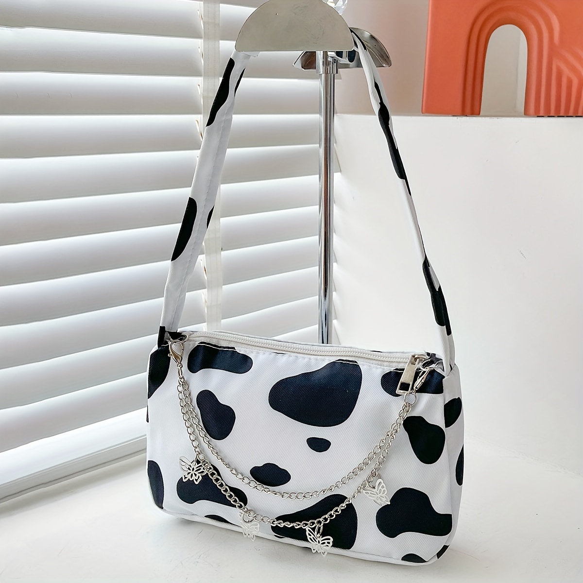 Cow Pattern Baguette Bag Trendy Zipper Shoulder Wallet Temu