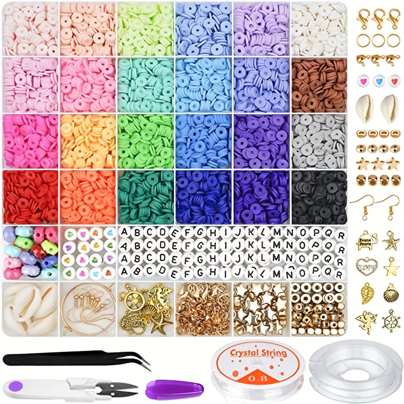 

6000pcs Clay Beads For Bracelet Making, 24 Colors Flat Round Polymer Clay Beads 6mm Space Flat West Bead Strap Pendant Kit And Elastic Cord For Jewelry Making Kit Bracelet Necklace