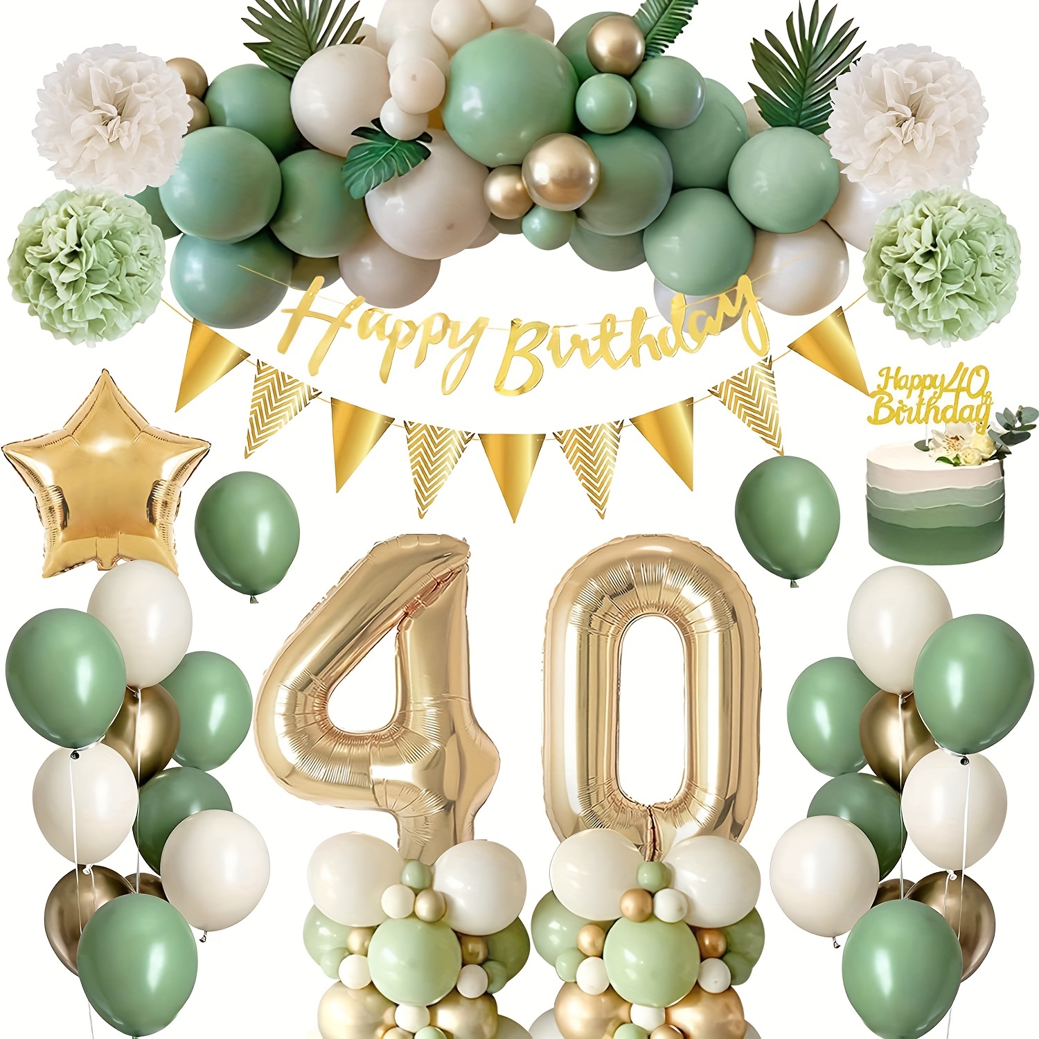 Decoración del 40 cumpleaños, Decoraciones de cumpleaños de la fiesta del hombre  40 y las mujeres, Feliz cumpleaños Decoración de oro negro del globo de la  guirnalda