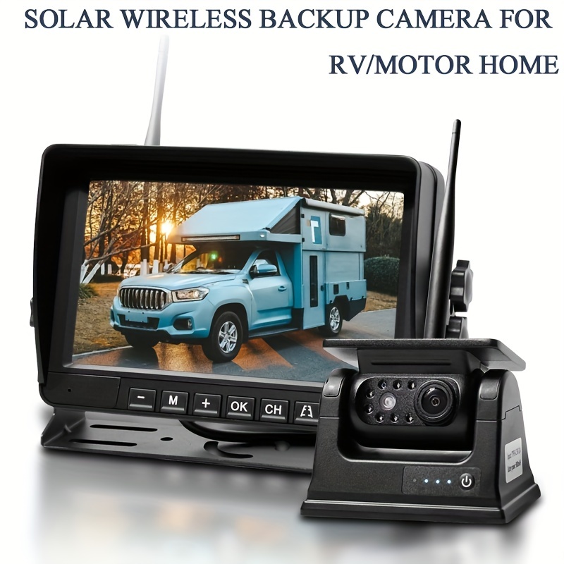 Solar Powered Magnet Rear View Camera Ips Monitor Wireless Kit For Rv Truck  Car Big Vehicle Hd Backup Camera Rechargeable Battery - Temu
