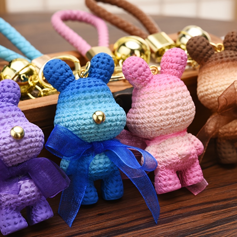 1pc Knitted Resin Rabbit Keychain With Multiple Colors, Suitable