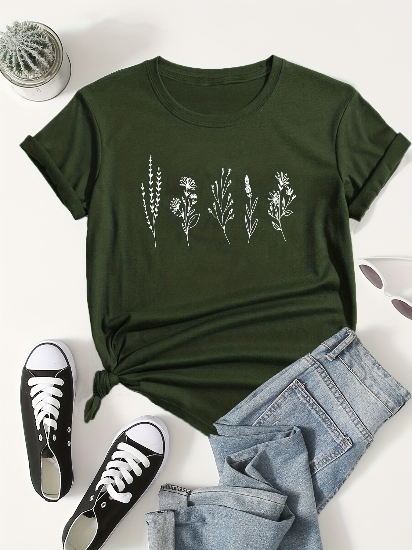 Women's Botanical Tshirt Plant Graphic Wild Flower Shirt Vintage Floral  Clothing Tee - Temu