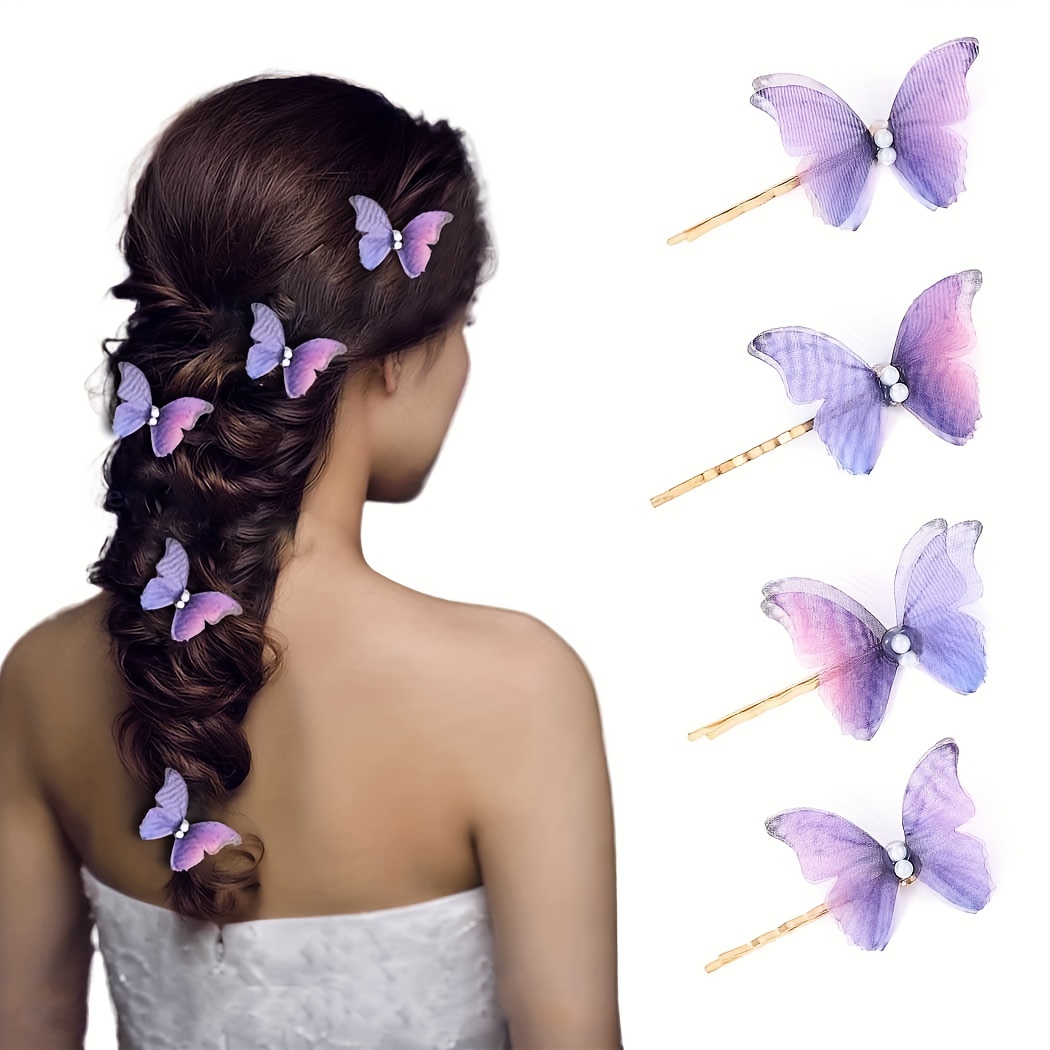 

4pcs Elegant Faux Pearl Butterfly Decorative Hair Side Clips Retro Hair Barrettes For Women And Daily Use Wear