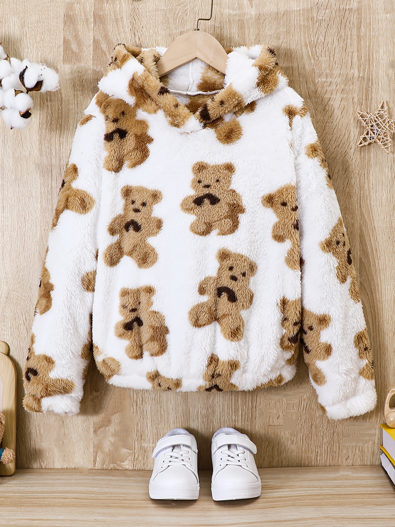 Tween Girl's Teddy Fleece * Print Pullover Sweatshirt, Girls Outerwear Coat  For Fall/ Winter