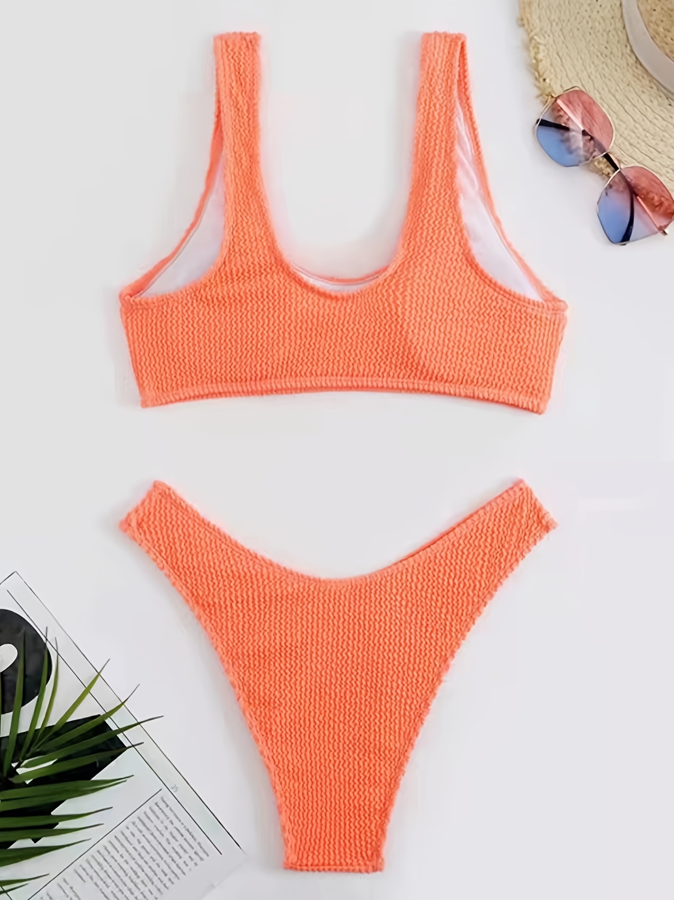 ZAFUL for Women High Cut Scoop Neck Bikini Set Orange M