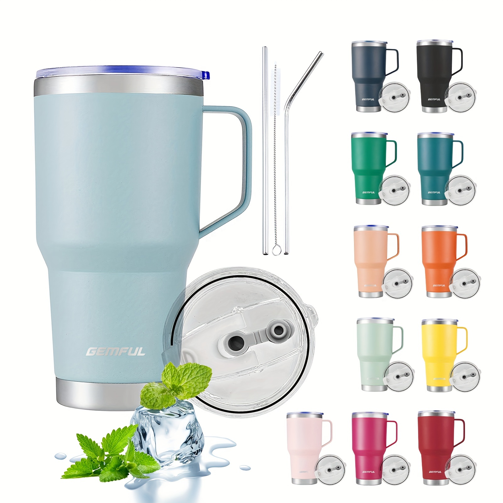 Tumbler Design Coffee Mug With Lid And Straw Stainless Steel - Temu