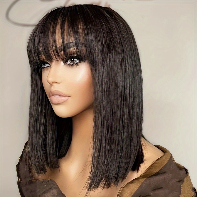 180 Density Straight Human Hair Wigs Bangs Transparent Lace Temu