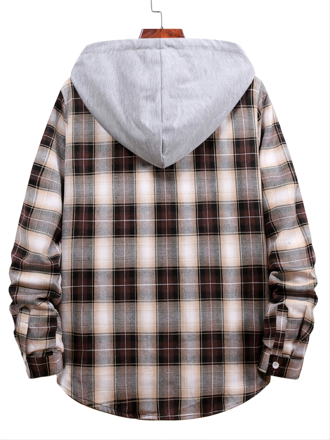 long sleeve plaid hooded shirt