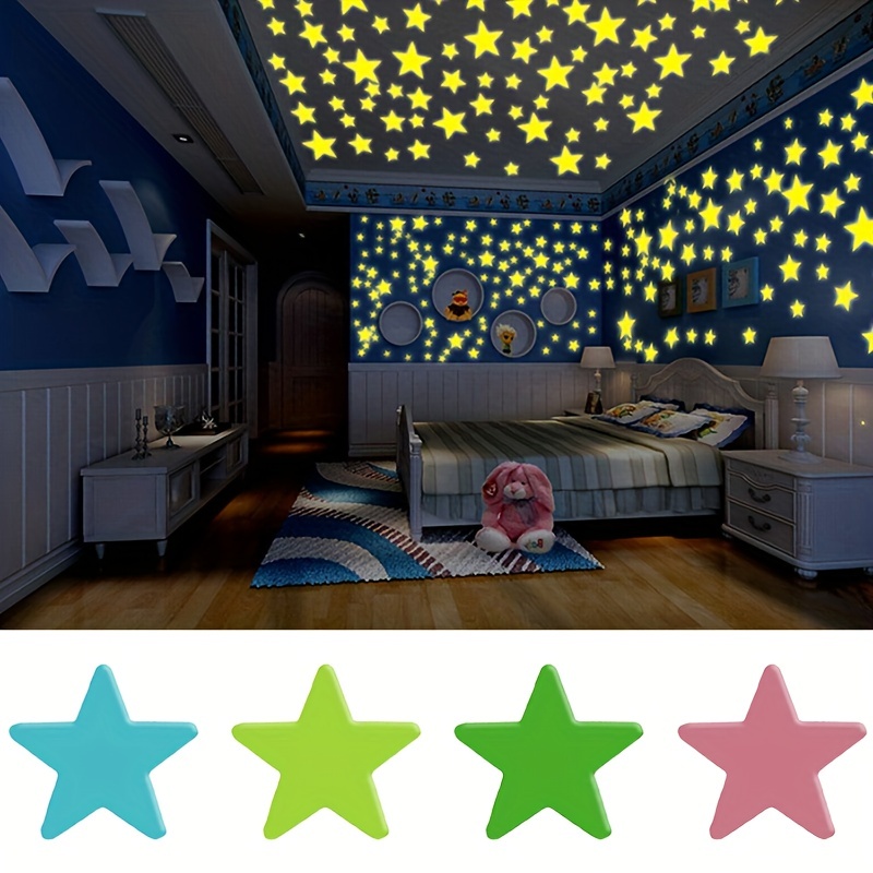 100 Uds. Pegatinas Luminosas Pared Estrellas 3d Habitación - Temu