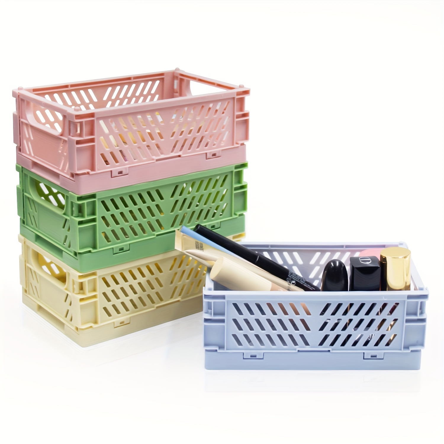 Paquete de 6 cestas de plástico de almacenamiento blancas, cesta de tejido  de plástico para organizar