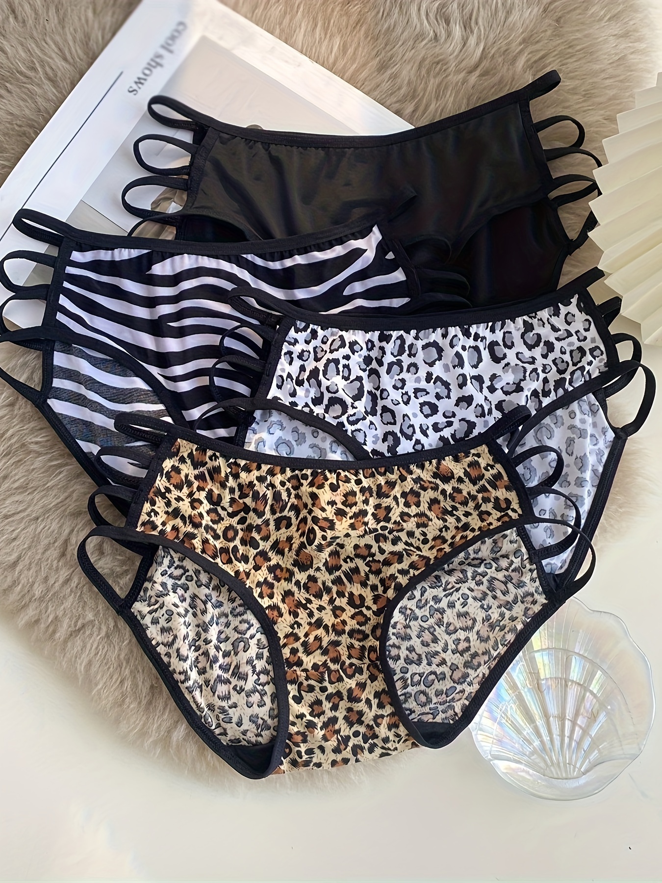 4pcs Zebra & Leopard Print Briefs, Comfy & Breathable Cut Out Intimates  Panties, Women's Lingerie & Underwear