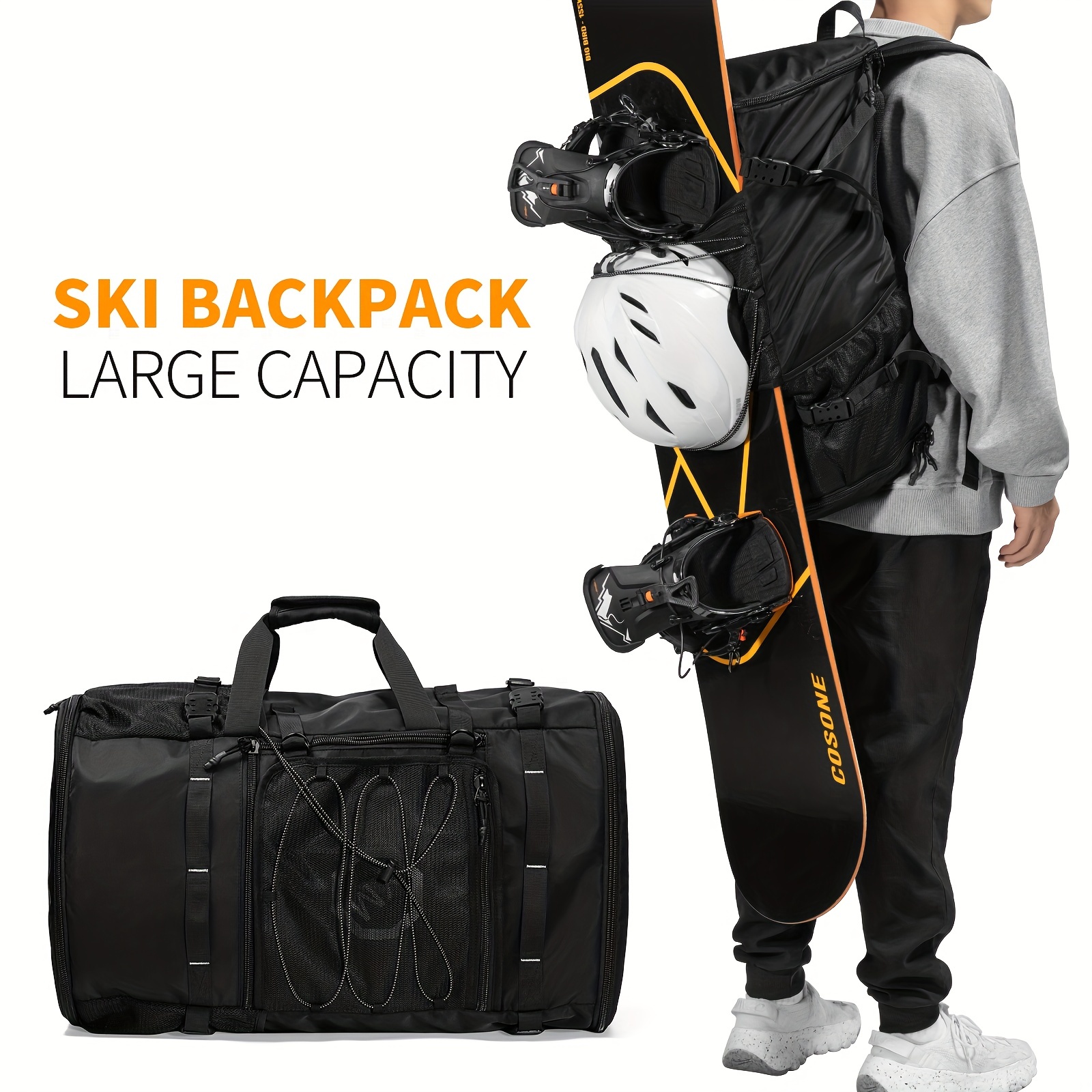 ZHIRCEKE Sac de ski de voyage pour le stockage et le transport, imperméable  à roulettes, double sac de snowboard avec roues et 3 compartiments de  rangement, 155 x 36 cm : 