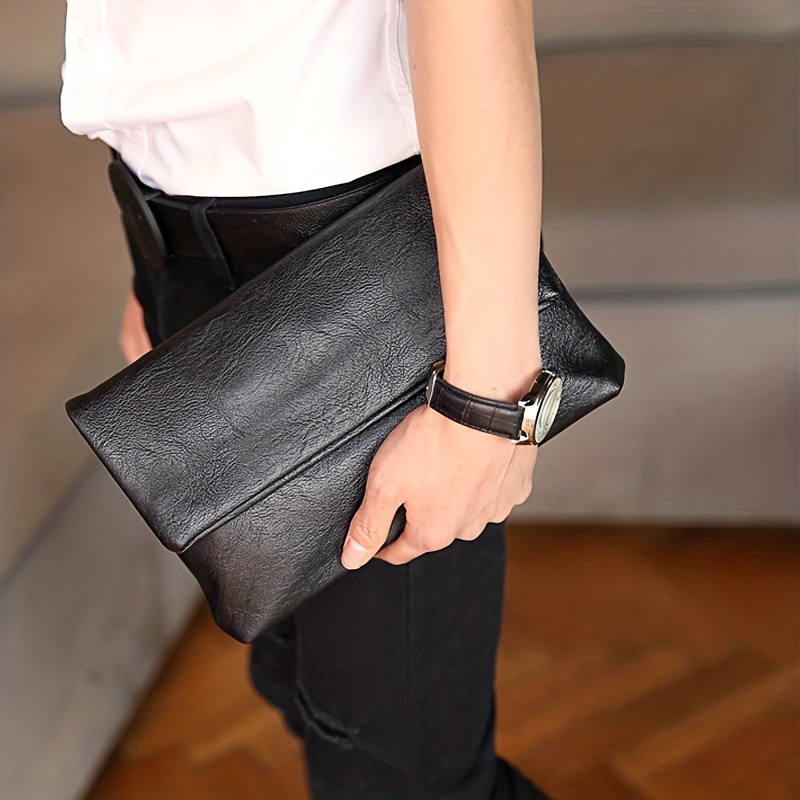 Fashion Black Leather Men's Clutch Purse Clutch Bag Wristlet Bag for Men