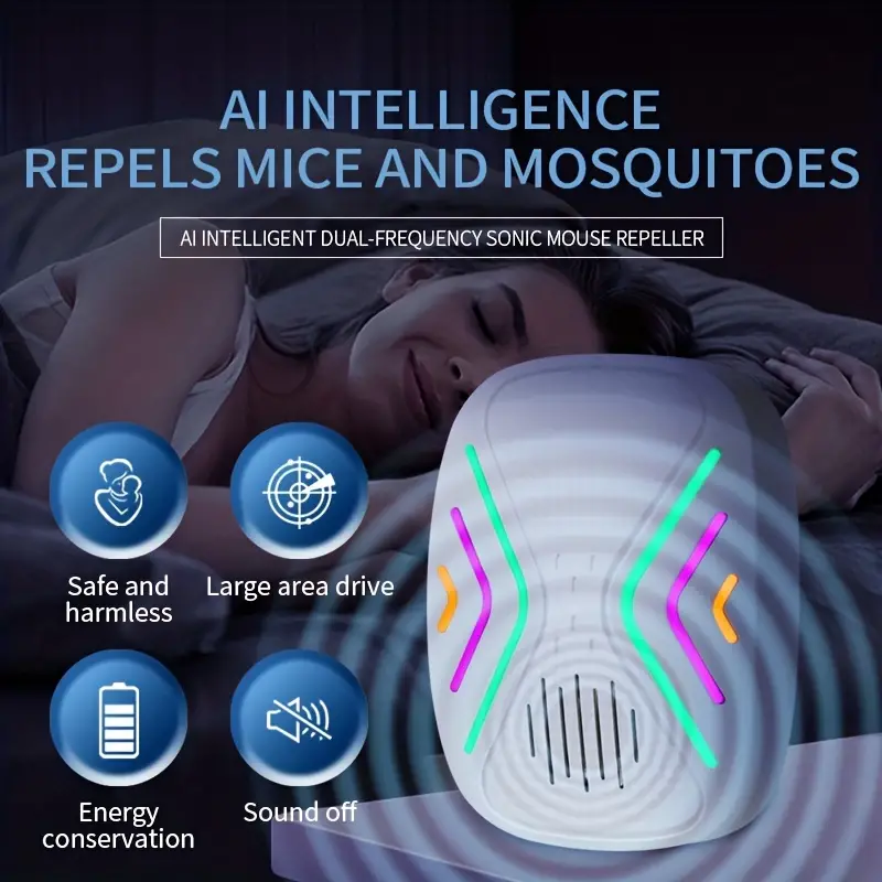 1pc new ai smart dual band sonic mouse repellent new high power ultrasonic mosquito repellent insect repellent cockroach repellent cleaning supplies cleaning tool apartment essentials college dorm essentials off to college ready for school details 1