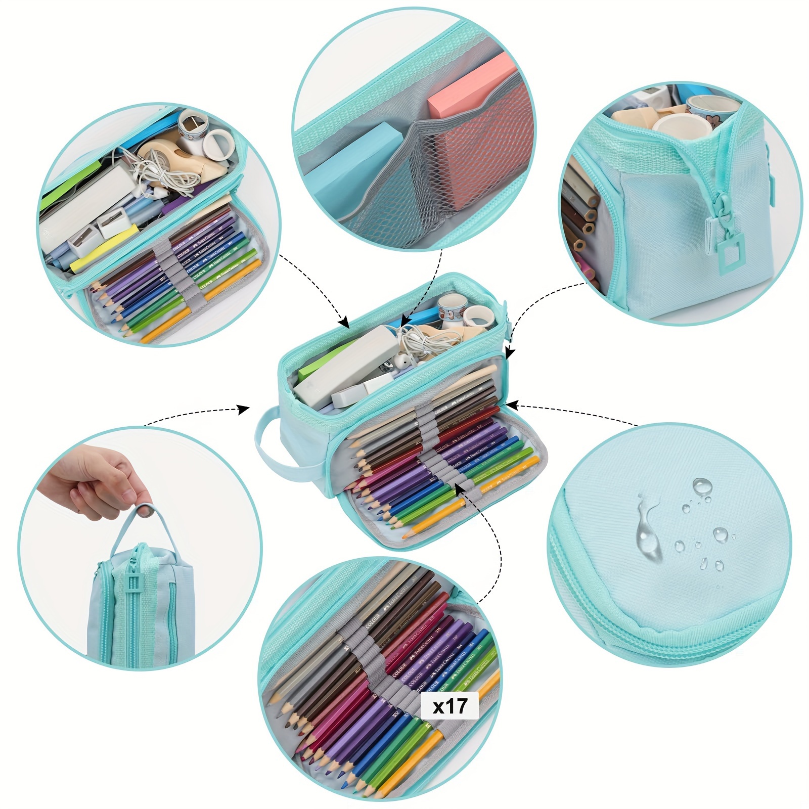 EOOUT Pencil Case Big Capacity Office College School Pencil Pouch Large  Storage High Capacity Bag Pouch Holder Box Organizer Light Blue