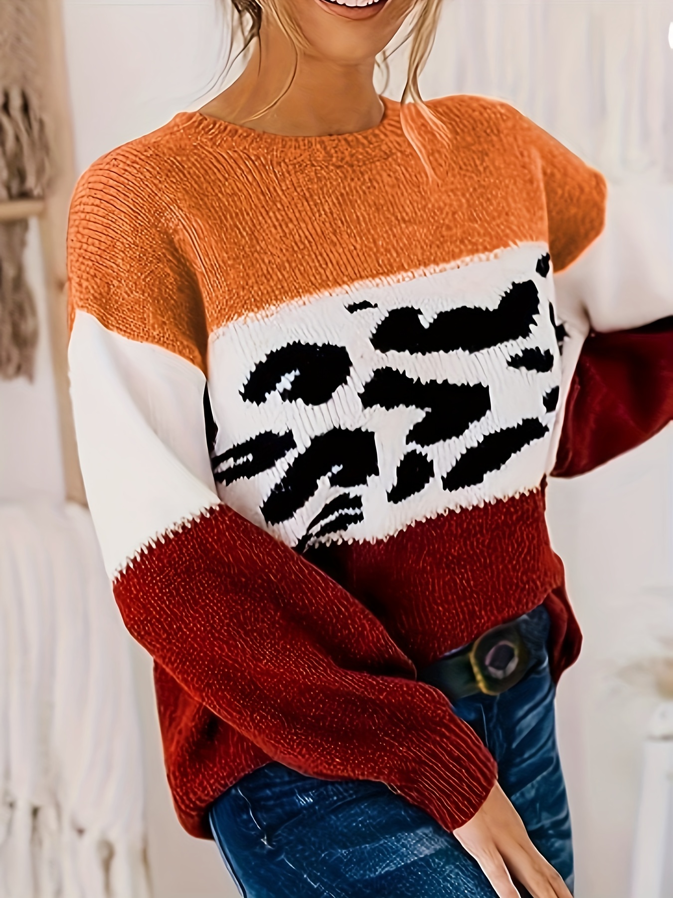 Leopard crew neck on sale sweater