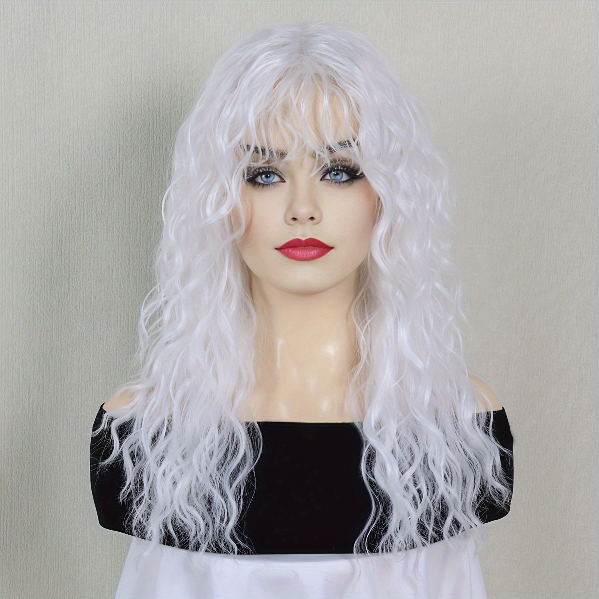 Synthetic Heat Resistant Wigs Grey Wave Hair Bangs Daily Temu