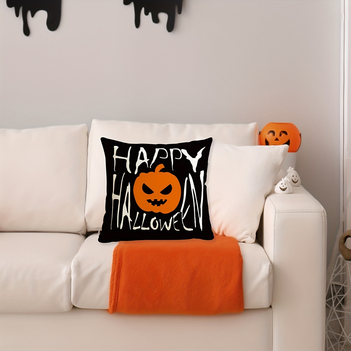 Linen Halloween Decorative Throw Pillow Case Pumpkin Gnome - Temu