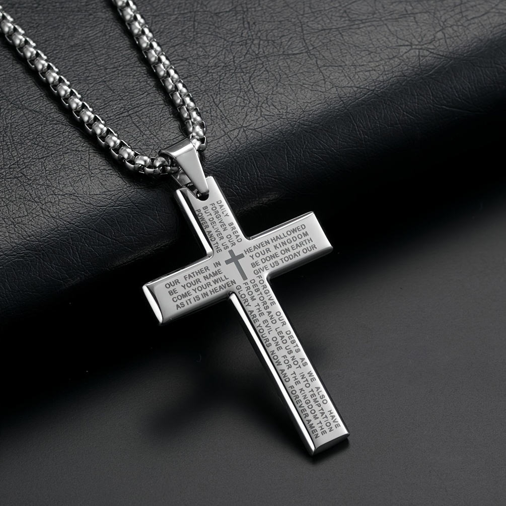 Men's Engraved Cross Pendant Necklace