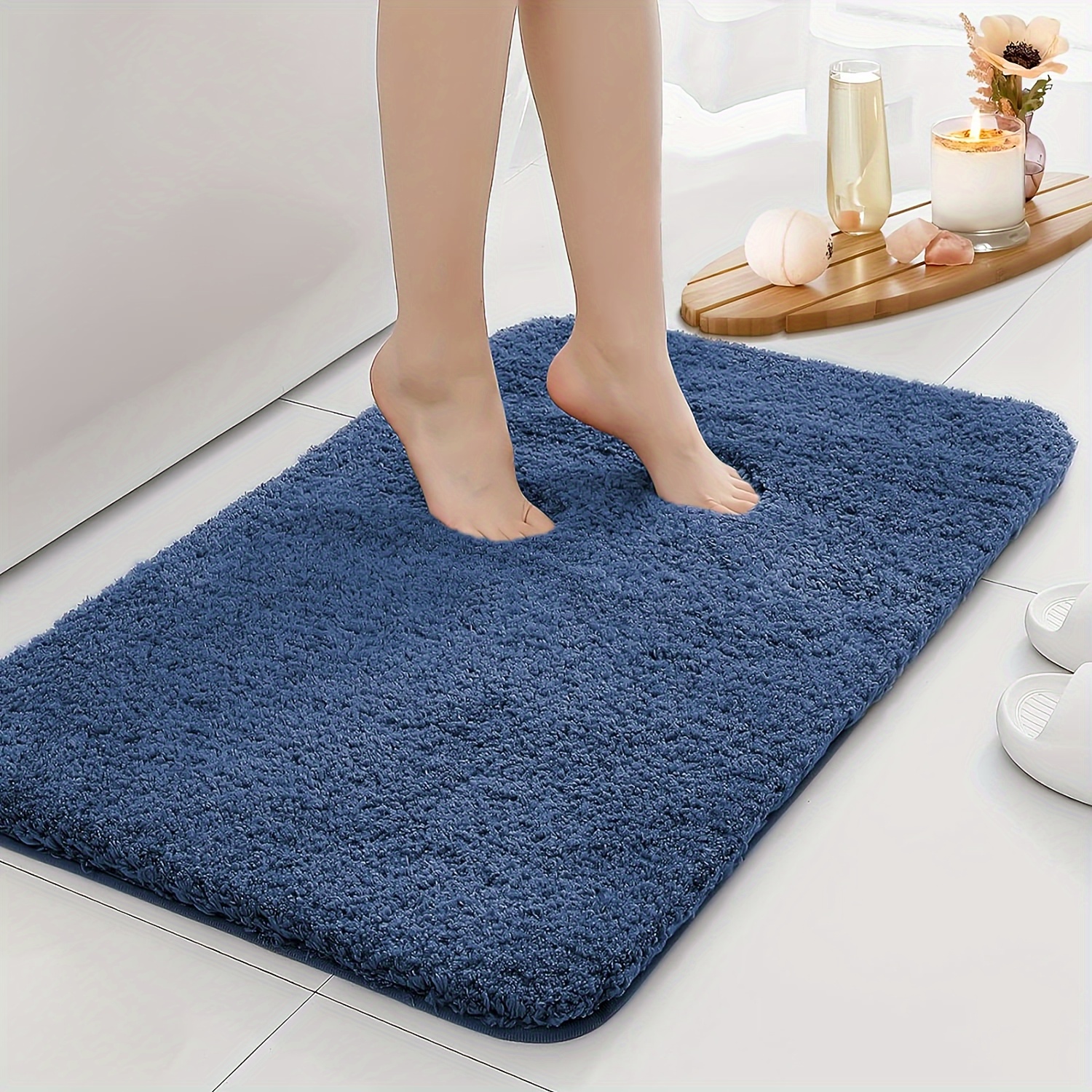 

Ultra-absorbent Plush Bathroom Mat - Non-slip, Soft Polyester With Pvc Backing, Hand Washable, Rectangular Home Decor Rug