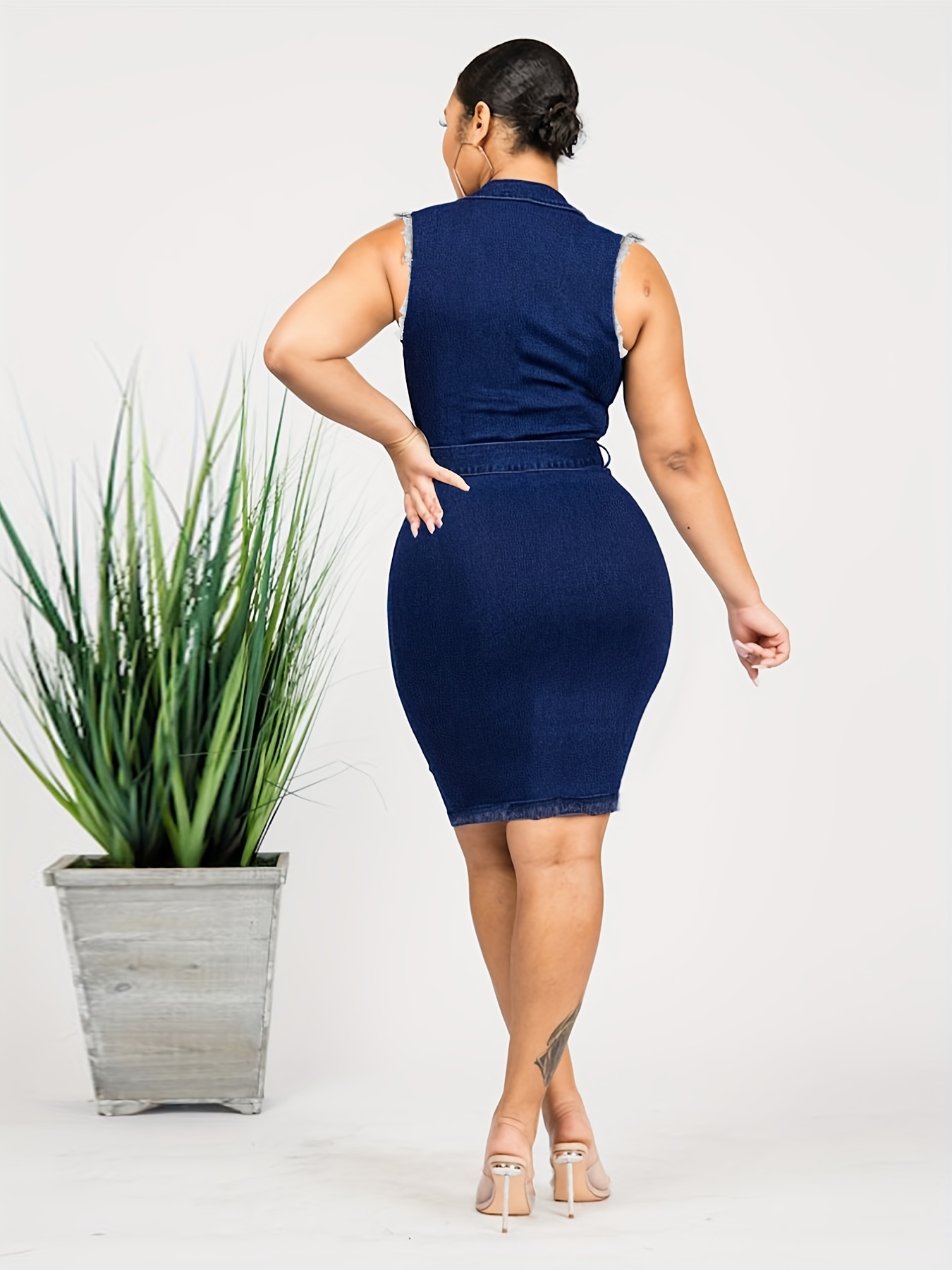 Plus size ripped sales denim dress