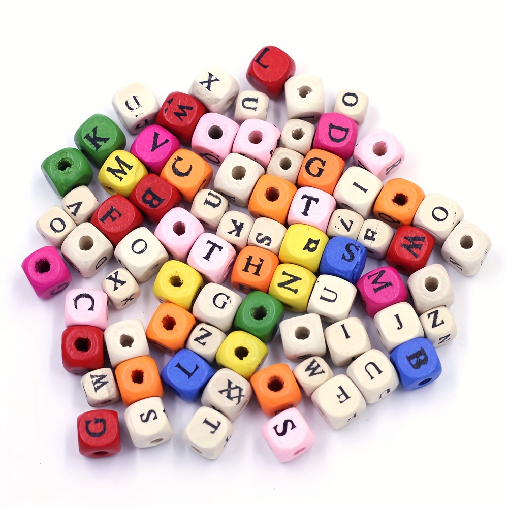 100pcs Mixed Letter Wood Square Beads 8/10mm