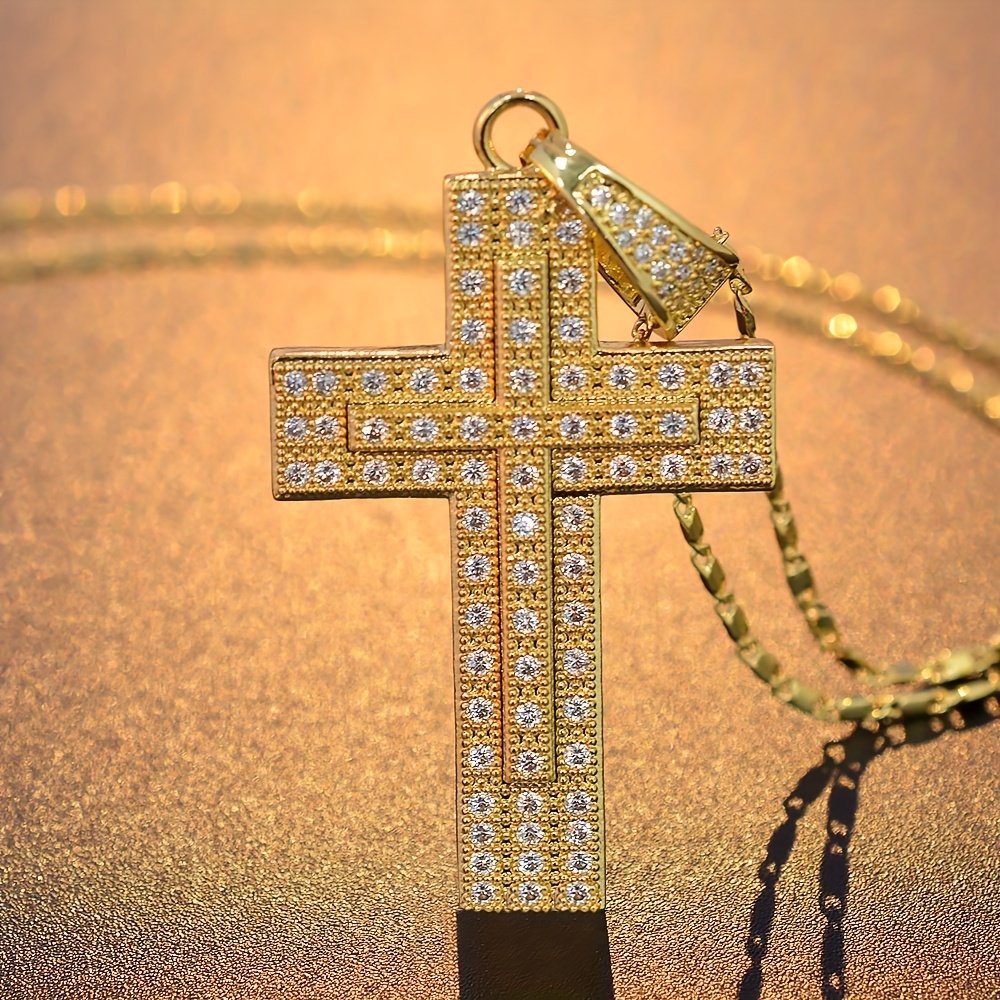 Hip Hop Cross Necklace Men, Copper Zirconia Golded Plated Pendant Necklace  For Men - Temu