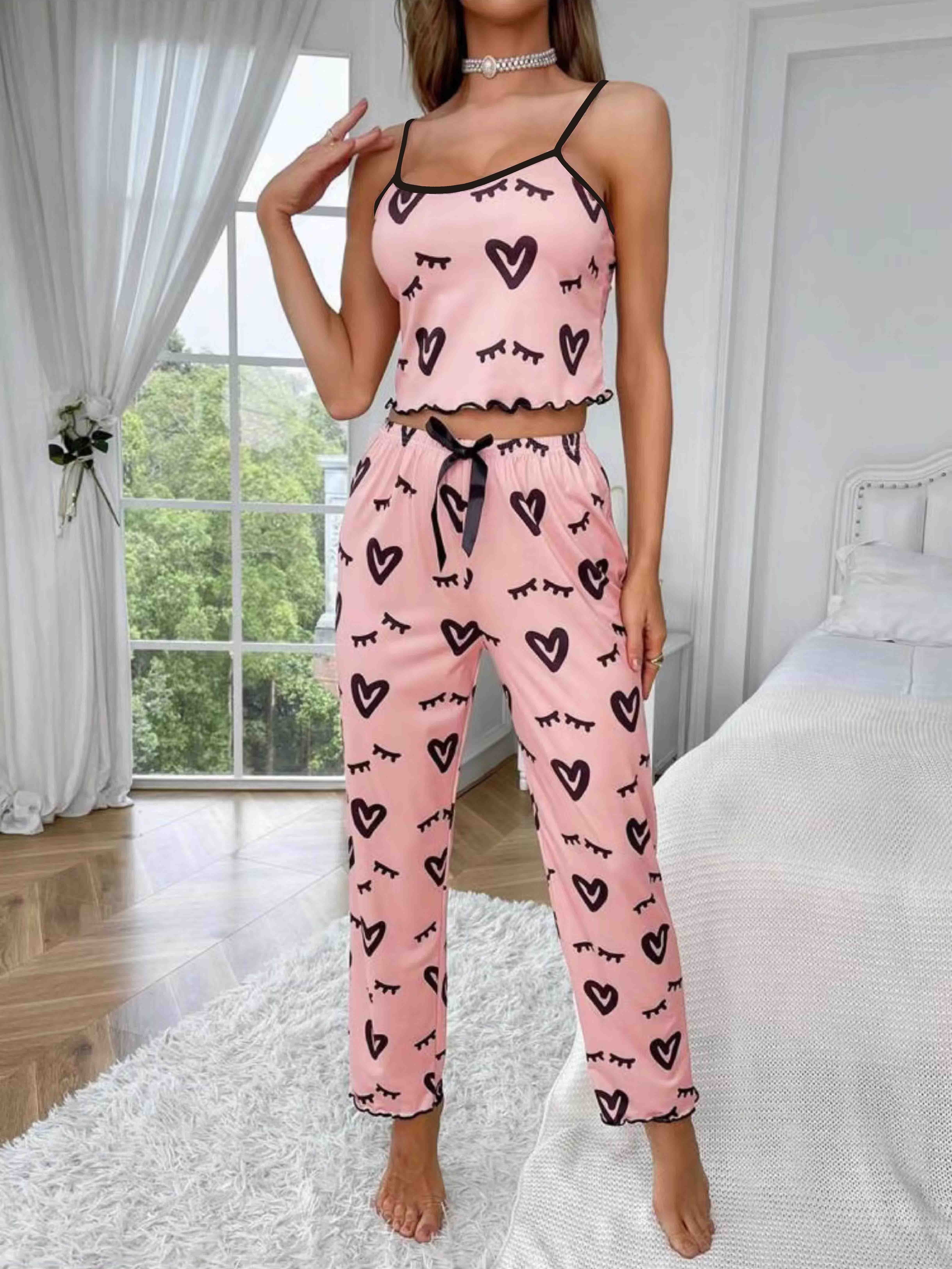 Cozyease Women's Cute Pajama Set Heart Print Lettuce Trim Bow Front Cami  Top and Shorts Pj Set Soft Sleepwear : : Clothing, Shoes 