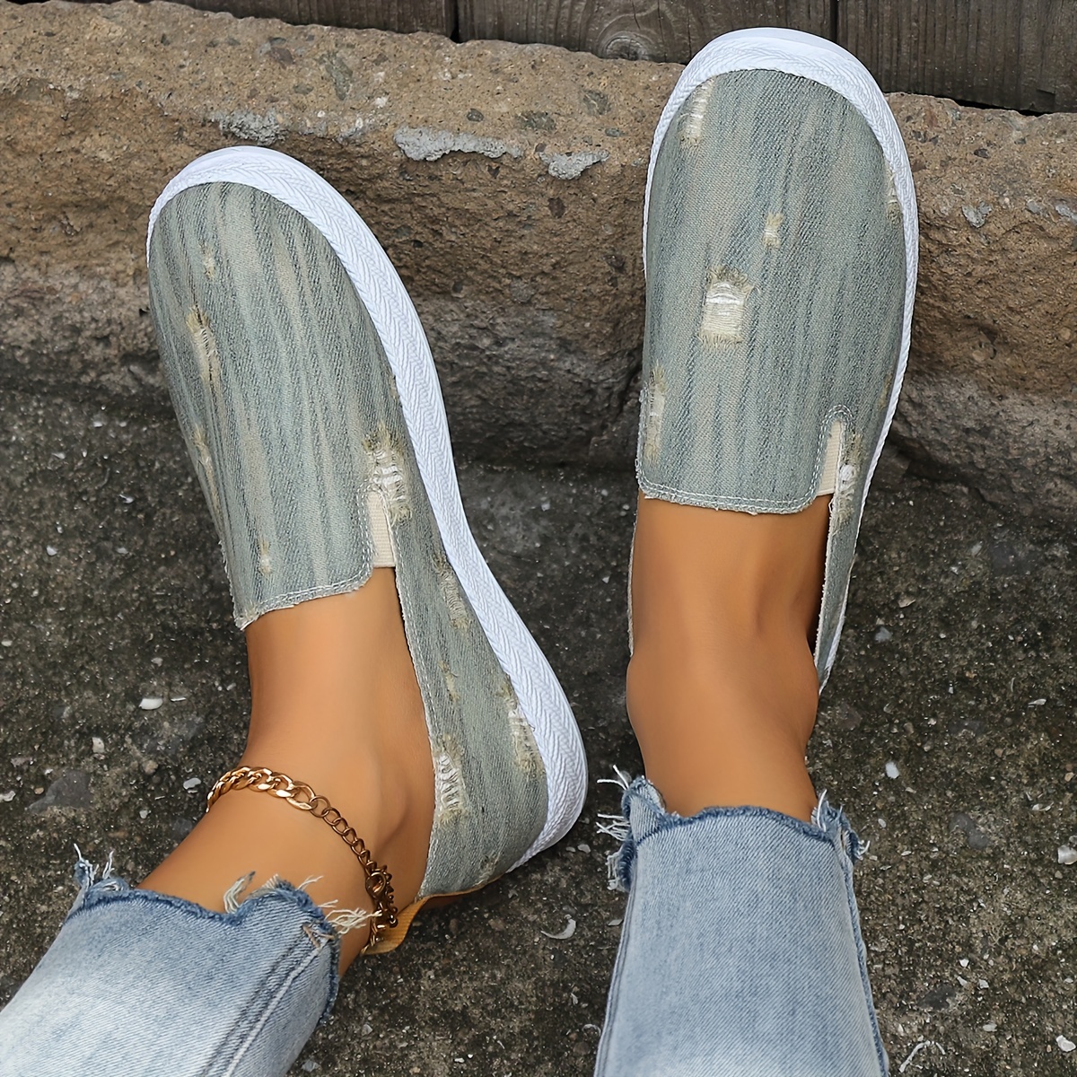 Womens denim sale slip on sneakers