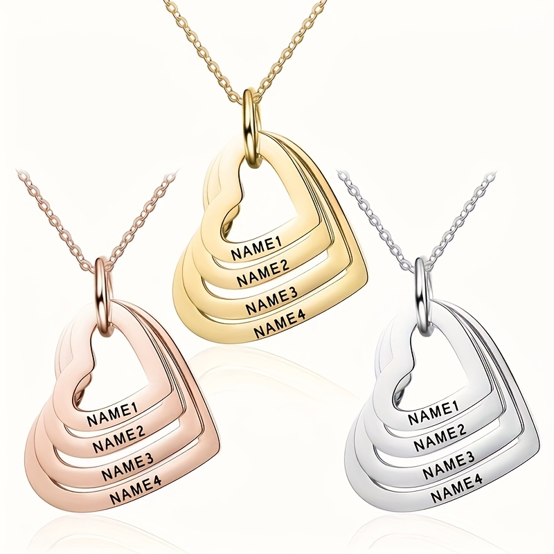 

Personalized Stainless Steel Engraved Name Necklace Custom Name Multilayer Heart Pendant Necklace Charm Women's Name Plate Jewelry Holiday Ornament Gifts For Girlfriend