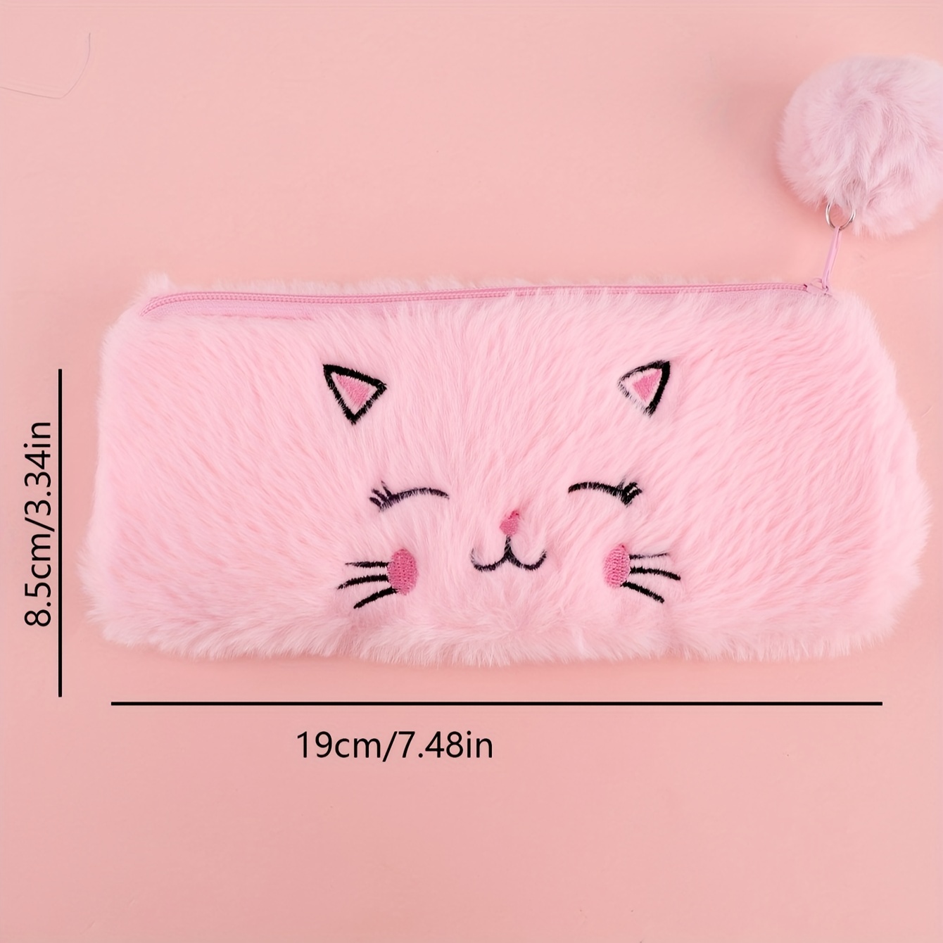 OUZPGAQ Cute Cat Pencil Case Slim Pink Triangle Pen Bag Kawaii Kitten Makeup Bag Pencil Pouch Small Cosmetics Bag Box Gadget Stationary Bag Gift for