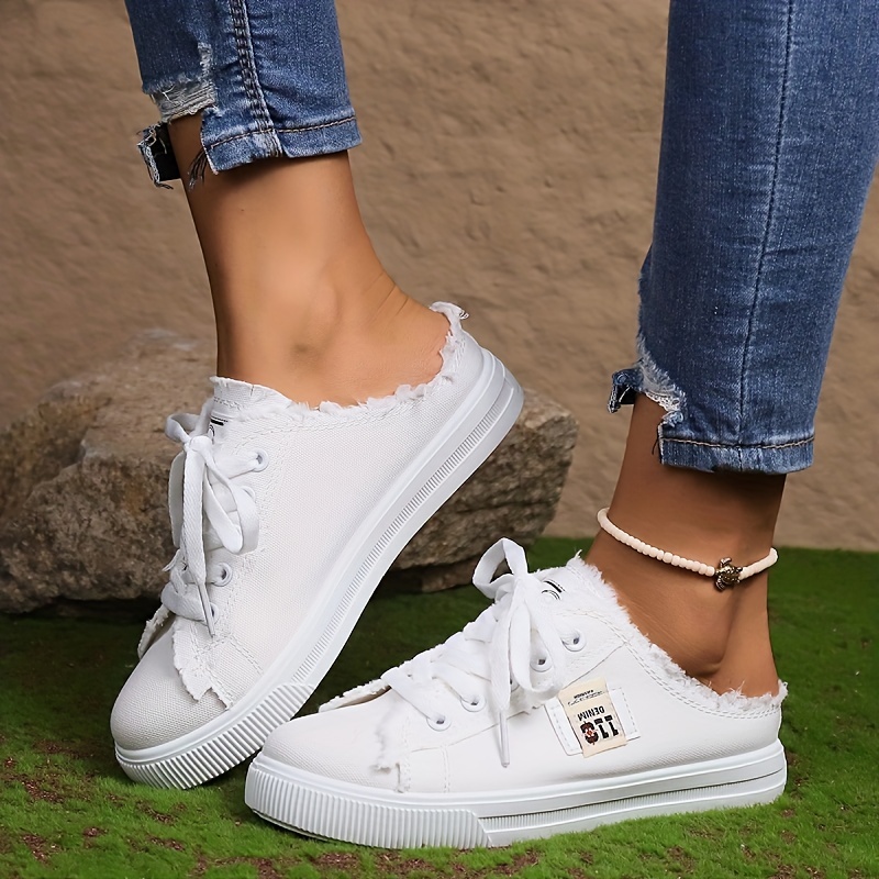 Women's Solid Color Canvas Shoes Casual Lace Outdoor Shoes - Temu Canada