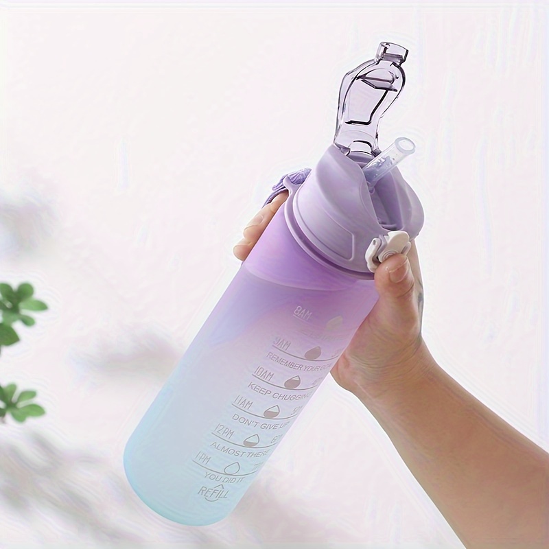 Botella de agua, botella de agua motivacional de 32 onzas con marcas de  tiempo y pajilla, boca ancha, a prueba de fugas, ingesta diaria de agua