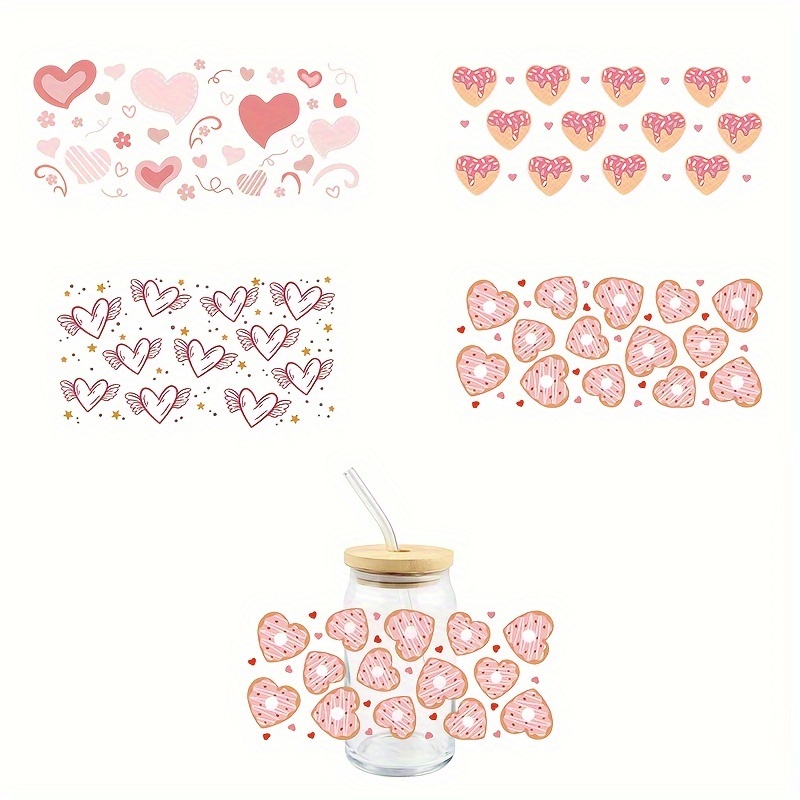 1pc Cute Hearts Design UV DTF Cup Wraps For 16 Oz Glass Cup, UV DTF Cup  Wraps, Cup Wraps For Glass Cups, Wraps For Cups, Glass Stickers For Cups,  Cup