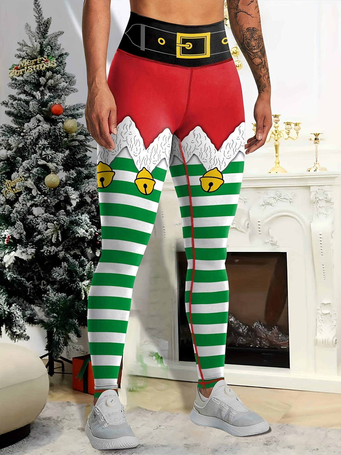 Christmas Print Casual Yoga Pants High Waist Tummy Control - Temu