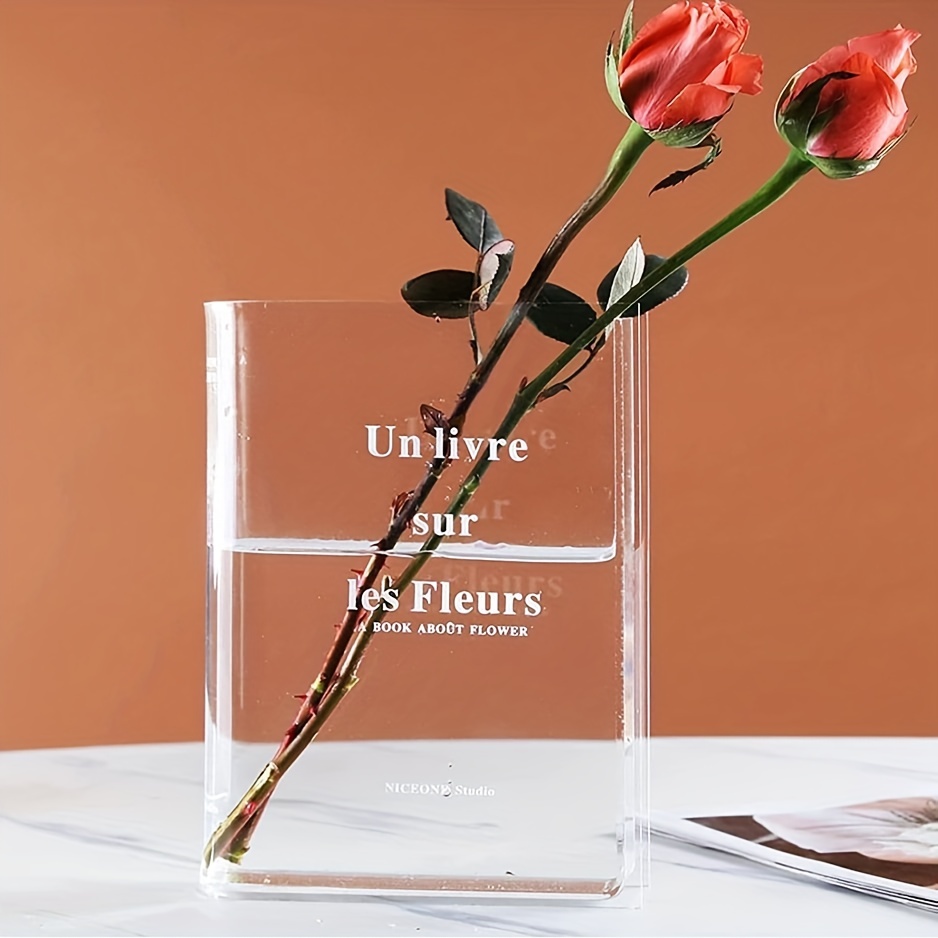 Modern Clear Book Vase with Cleaning Tools Acrylic Flower Vase