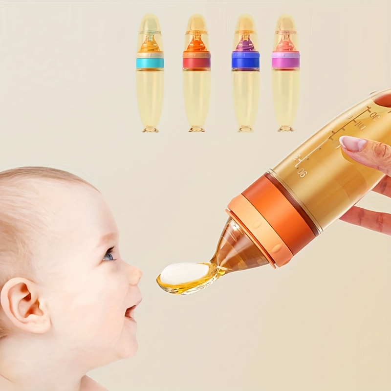 Baby Food Feeder Infants Silicone Feeding Bottle With Spoon - Temu