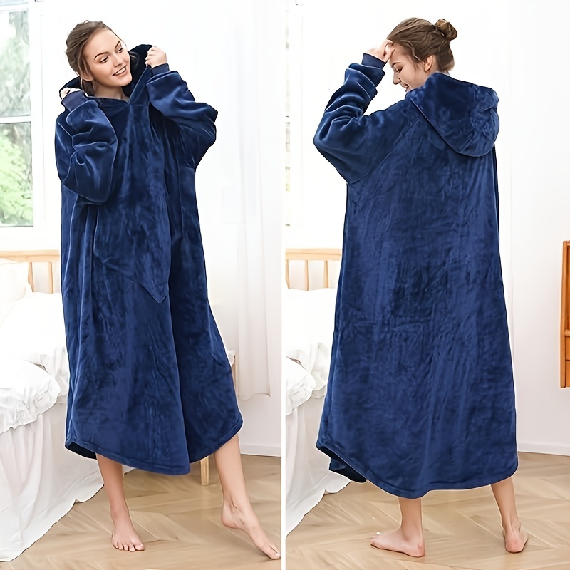 Womens Zip Up Robe Sweatshirt Long Hooded Robe Floor Length Bathrobe With  Pockets