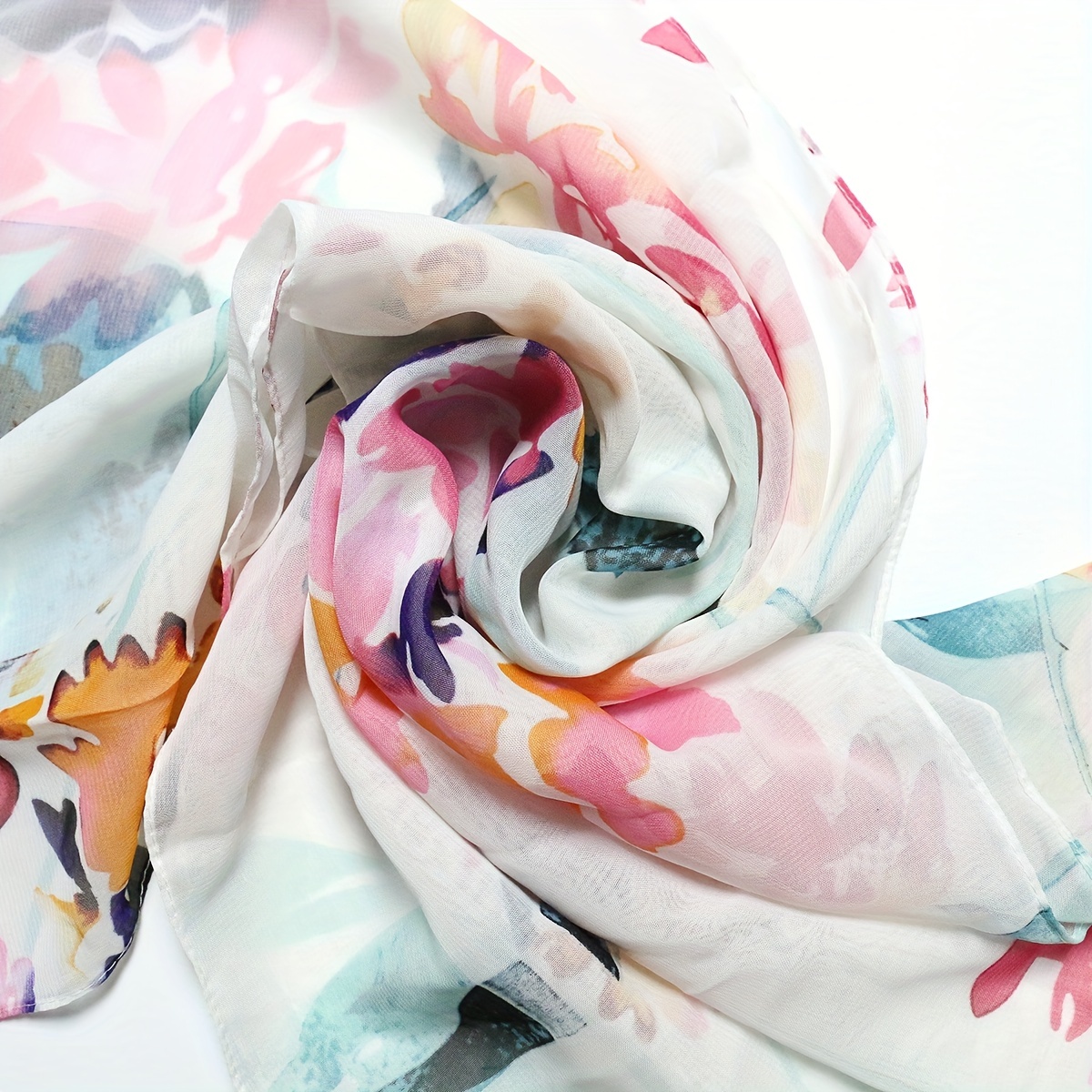 Vintage Flower Print Chiffon Scarf Long Shawl Head Wrap