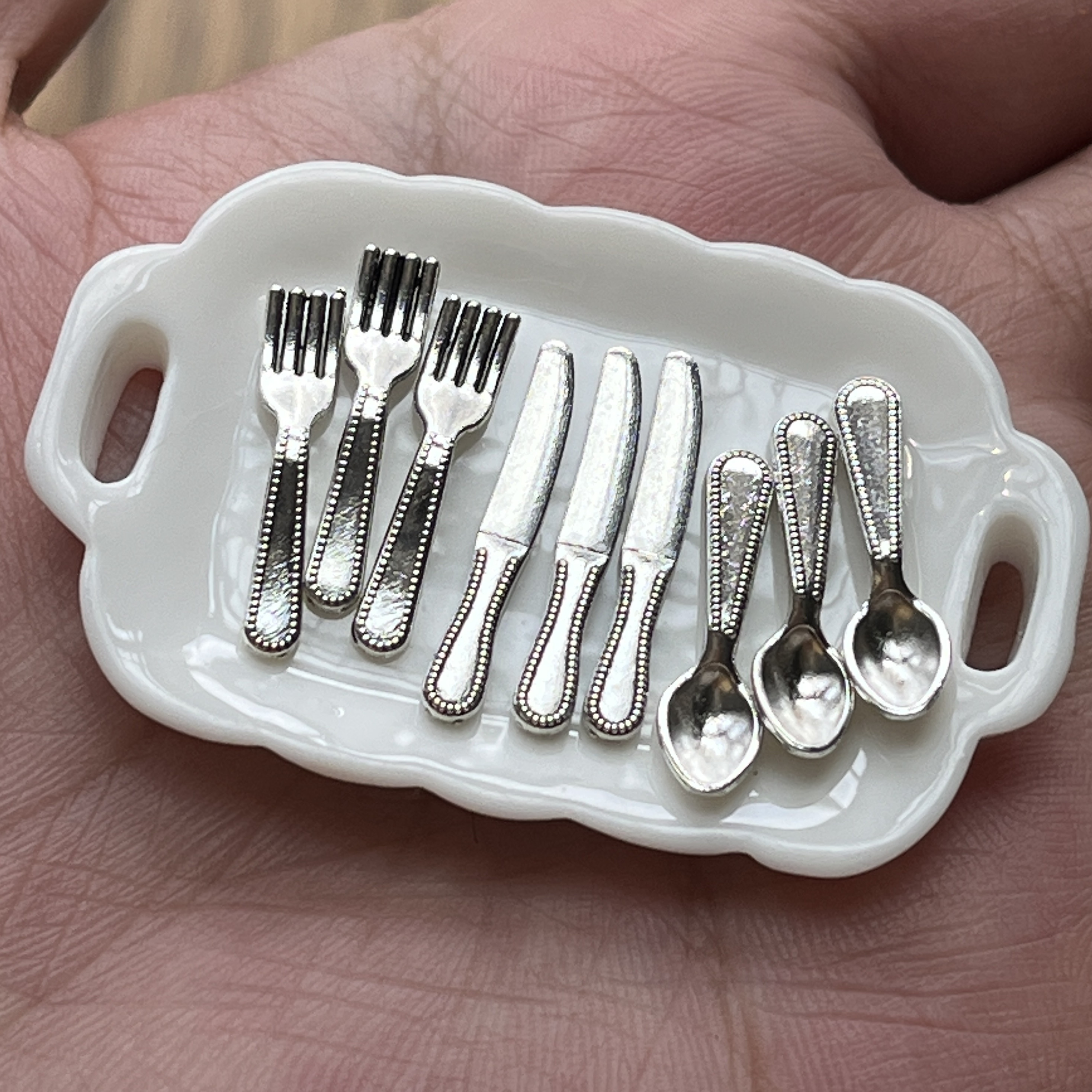 1 Inch Scale Silver Flatware Dollhouse Miniature Set - 12 pieces – Real  Good Toys