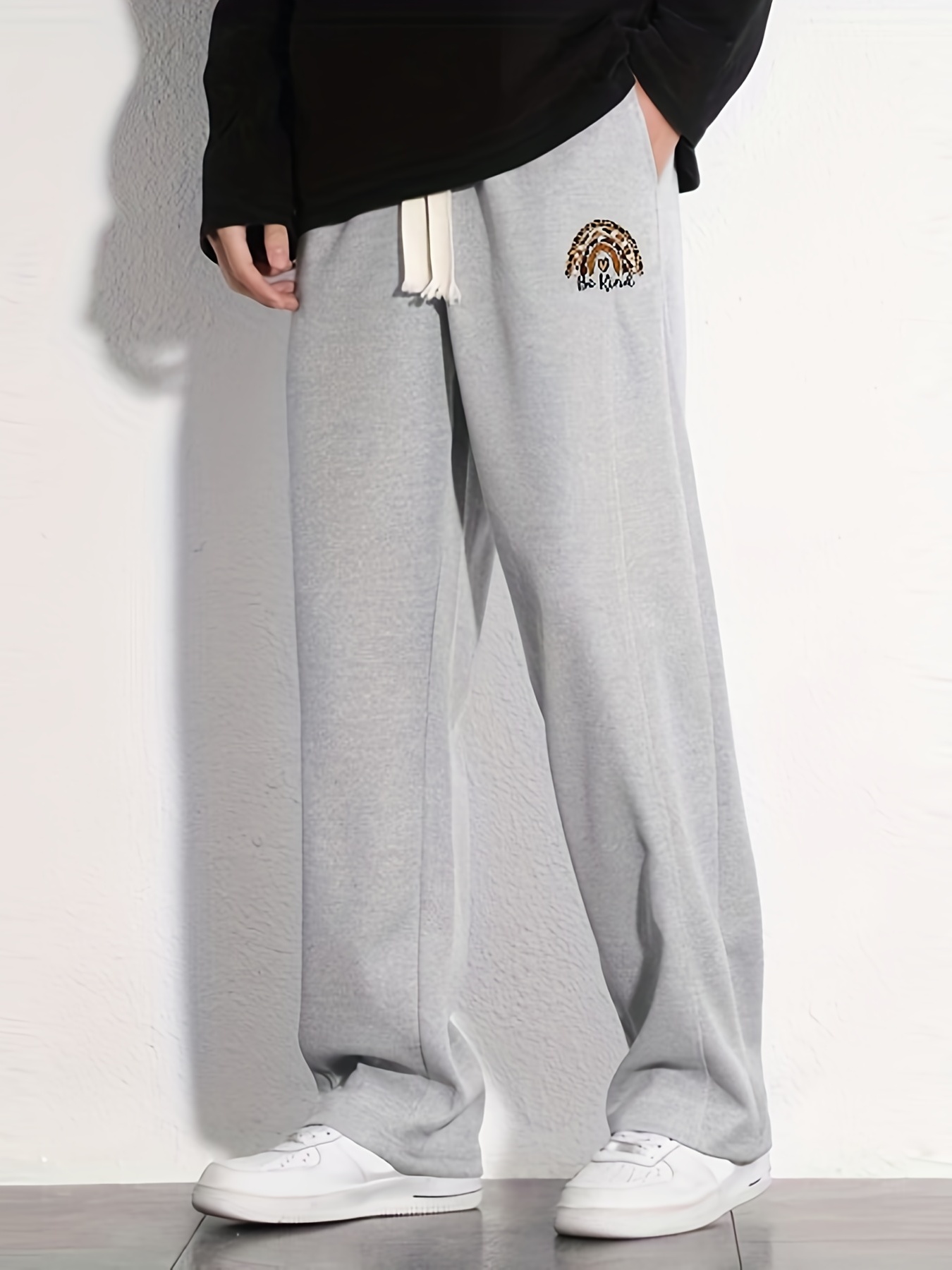 Be Kind Letter Print Casual Loose Fit Drawstring Pants