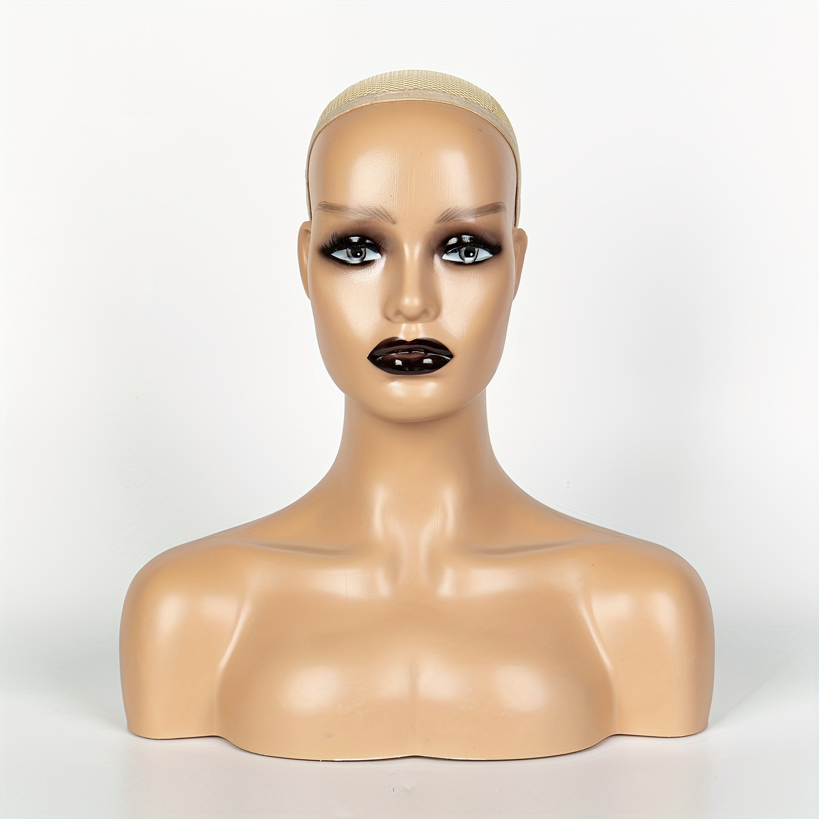 Realistic Female Mannequin Head with Shoulder Manikin PVC Head Bust Wig  Head Stand for Wigs Display Making,Styling,Sunglasses,Necklace Earrings,  Light
