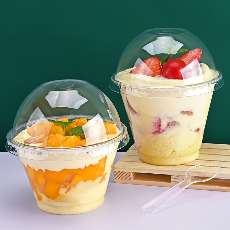100pcs 250ml Fruit Cups With Lid Small Lids Dome Ice Cream Yogurt  Containers Baking Supplies For Kids Parfait- Disposable Dessert Cups Clear  Salad Cup