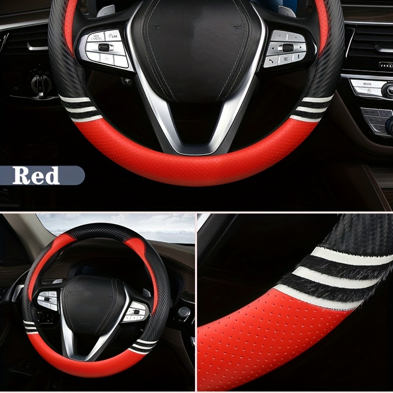 Auto Drive 1PC Steering Wheel Cover Sports Black/Red - Universal Fit